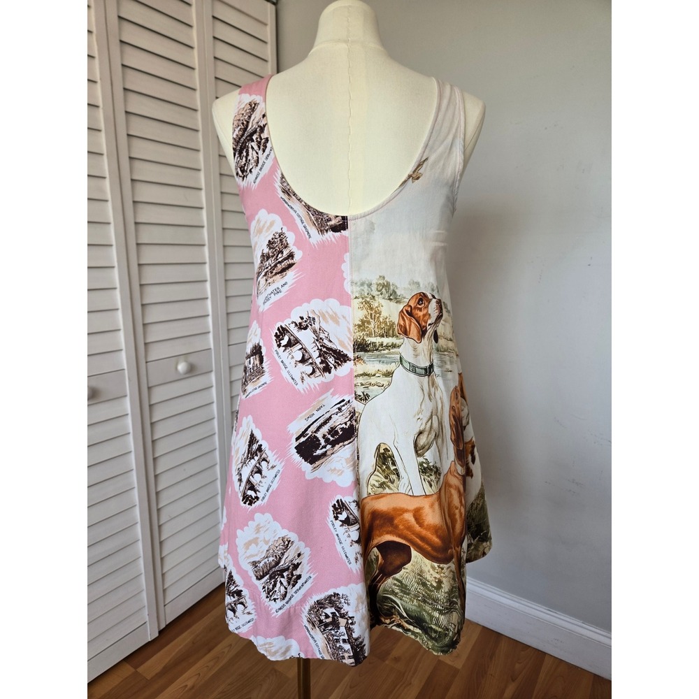 Maeve Keiko Cotton Mini Dress M Pink Dog Print Pockets Artsy Whimsical Novelty - Picture 6 of 11